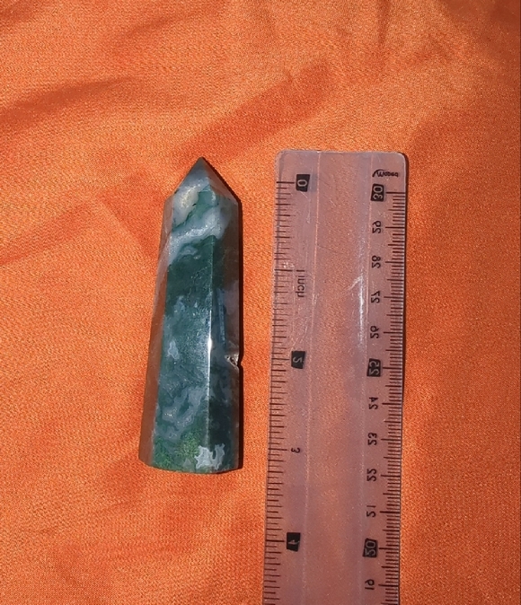 Polished Moss Agate Crystal Point With Cluster - 3.5" Tall - Picture 3 of 3